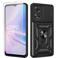 Zestaw Etui pancerne do Oppo A78 5G, Nox Camera Slide, czarne + szkło