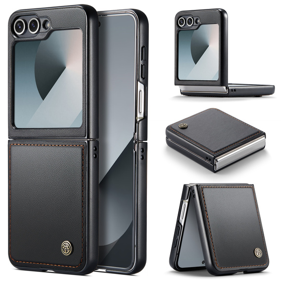 Etui do Samsung Galaxy Z Flip7, CASEME Litchi Leather, czarne