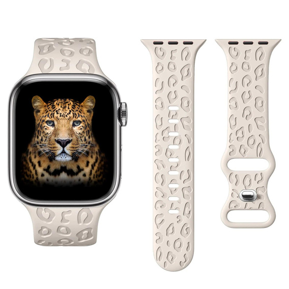 Pasek Silikonowy do Apple Watch 1/2/3/4/5/6/7/8/9/10/11/SE 38/40/41/42mm, Leopard, Beżowy