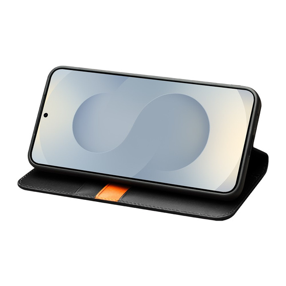 Skórzane etui portfelowe z funkcją podstawki do Samsung Galaxy S25 Edge – elegancja i funkcjonalność - czarne