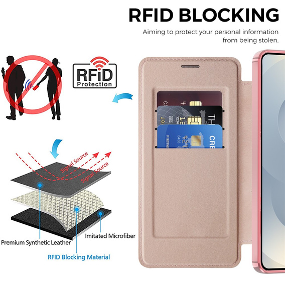 Etui z klapką do Samsung Galaxy S26 Plus, RFID Wallet MagSafe z ochroną aparatu, różowe