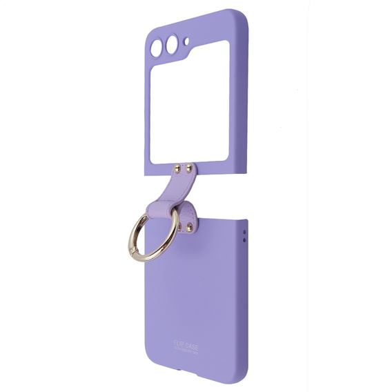 Etui GKK do Samsung Galaxy Z Flip 5 5G, Finger Ring z torebką, Fioletowe