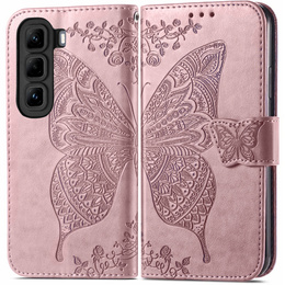 Etui z klapką do Infinix Hot 50 4G, Butterfly, różowe rose gold