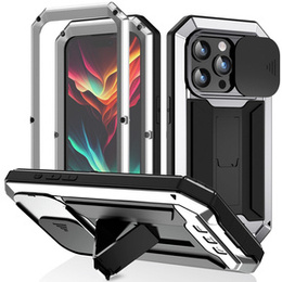 Etui do iPhone 15 Pro, R-JUST CamShield Slide, pancerne, srebrne / czarne