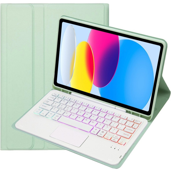 Etui z podświetlaną klawiaturą bluetooth touchpad do iPad 10.9" 2022 (10 gen.) / iPad 11" 2025 A16 (11 gen.), jasnozielone