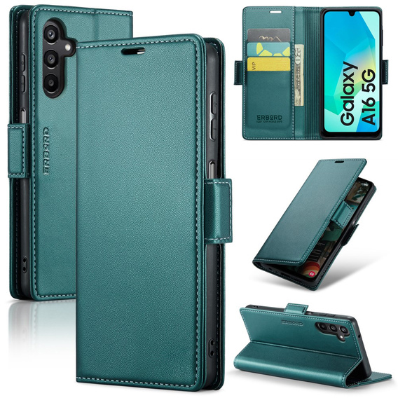 Etui do Samsung Galaxy A16 / A16 5G, ERBORD Glossy Litchi, portfel z klapką, zielone