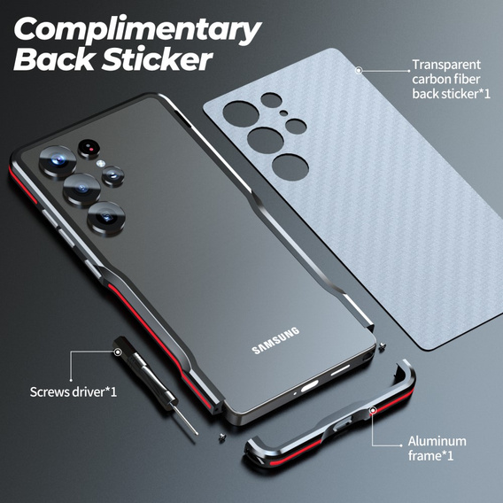 Etui LUPHIE do Samsung Galaxy S25 Ultra, Armor Bumper, czarne / czerwone