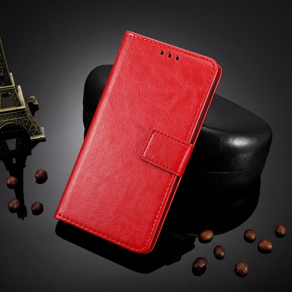 Stylowe etui z klapką do Motorola Edge 60 Pro, Crazy Horse Wallet - czerwone