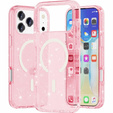 Etui do iPhone 17 Pro, do MagSafe, brokatowe, półprzezroczyste różowe