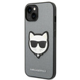 Etui Karl Lagerfeld do iPhone 14 Plus, Saffiano Choupette Head Patch, srebrne