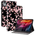 Etui do Lenovo Tab K11 Plus z nadrukiem kwiatów śliwy, z kieszeniami na karty i funkcją podstawki