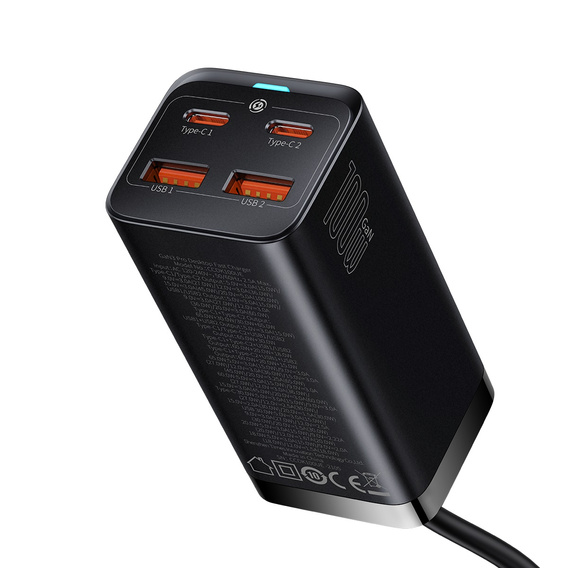 Baseus ładowarka sieciowa GaN3 Pro 100 W, 2× USB-C + 2× USB - czarna