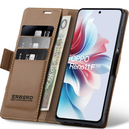 Etui do Oppo Reno 11F, ERBORD Glossy Litchi, portfel z klapką, brązowe
