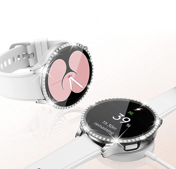 2w1 Etui + Szkło Hartowane do Samsung Galaxy Watch 4 44mm, Srebrne