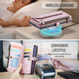 Etui CASEME do Samsung Galaxy S25 FE, RFID Leather Wallet, z paskiem na ramię, różowe