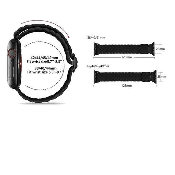 Pasek Nylonowy do Apple Watch 1/2/3/4/5/6/7/8/9/10/11/SE Ultra 1/2/3 42/44/45/46/49mm, Czarny