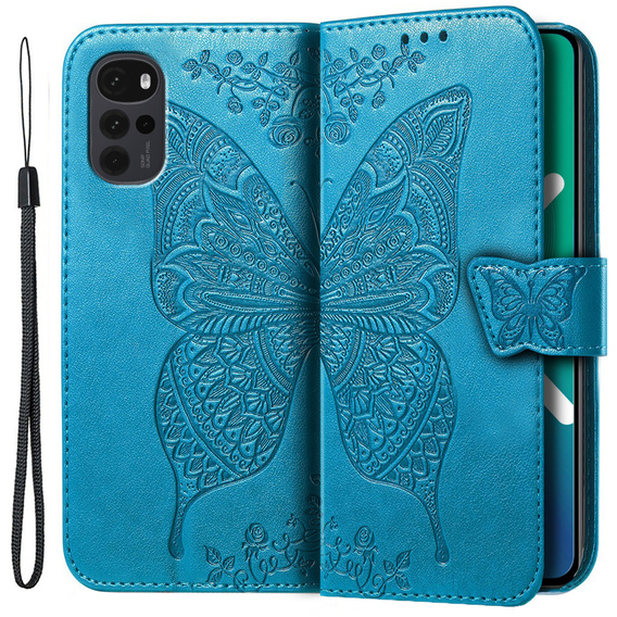 Etui z klapką do Motorola Moto G22, Butterfly, niebieskie