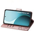 Etui z klapką do Oppo Reno 14 F / 14 FS, z wytłoczonym wzorem motyla, różowe rose gold