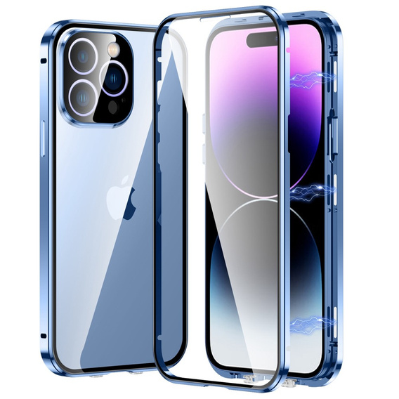 Etui do iPhone 14 Pro, Magnetic Dual Glass, niebieskie