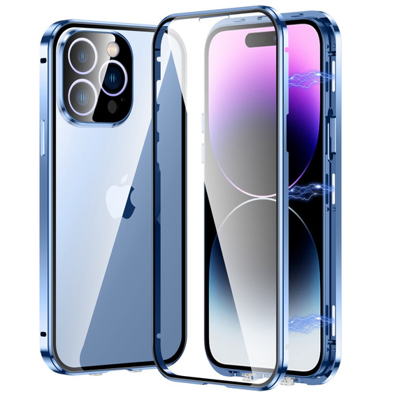 Etui do iPhone 14 Pro Max, Magnetic Dual Glass, niebieskie