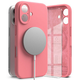 Etui Ringke do iPhone 16, Silicone MagSafe, różowe + Szkło Hartowane 9H