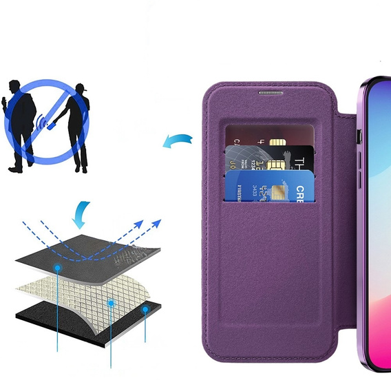 Etui z klapką do iPhone 13 Pro Max, RFID Wallet MagSafe z ochroną aparatu, fioletowe