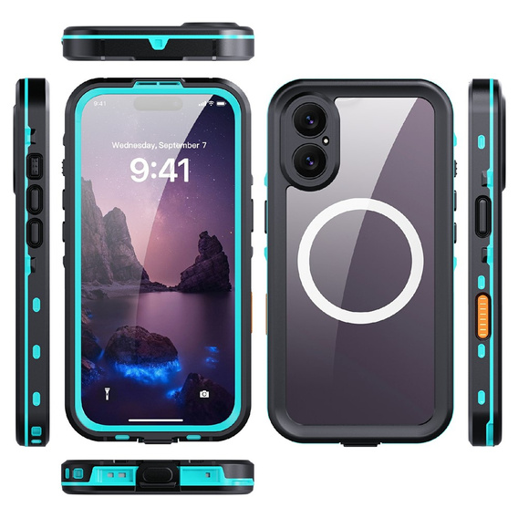 Etui Wodoodporne IP68 do iPhone 17, SHELLBOX MagSafe, niebieskie