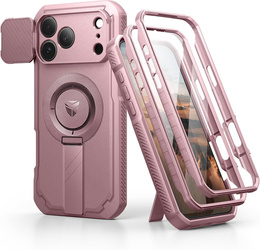 Etui Dexnor do iPhone 17 Pro Max z osłoną kamery i podstawką, do MagSafe - różowe (Dwie ramki)