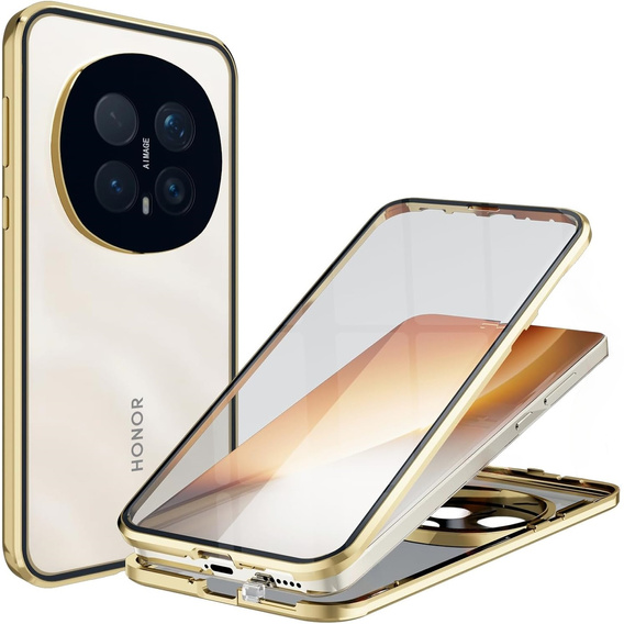 Etui do Honor Magic 8 Pro, Magnetic Dual Glass, złote