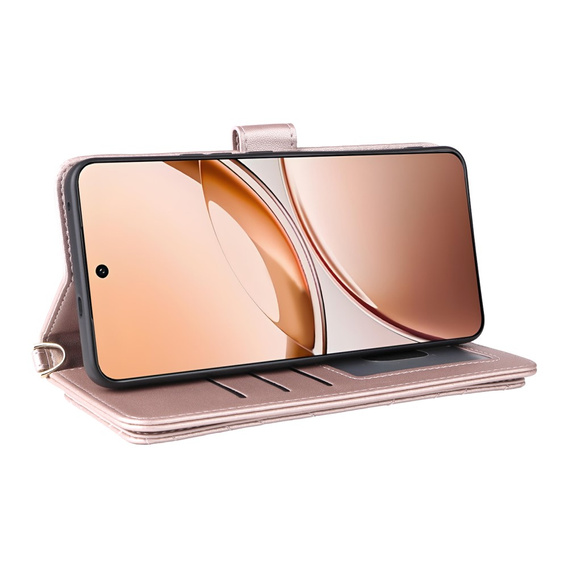 Etui portfelowe z paskiem na ramię do Vivo V50 Lite 5G – Różowe rose gold