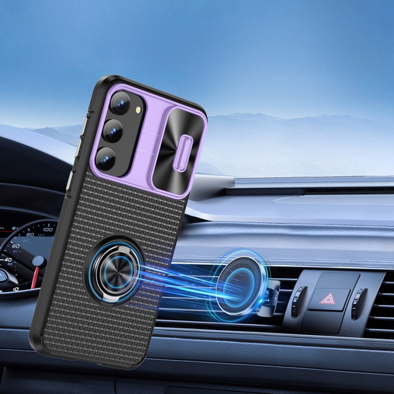 Etui do Samsung Galaxy S23, Camera Slide Ring, czarne / fioletowe
