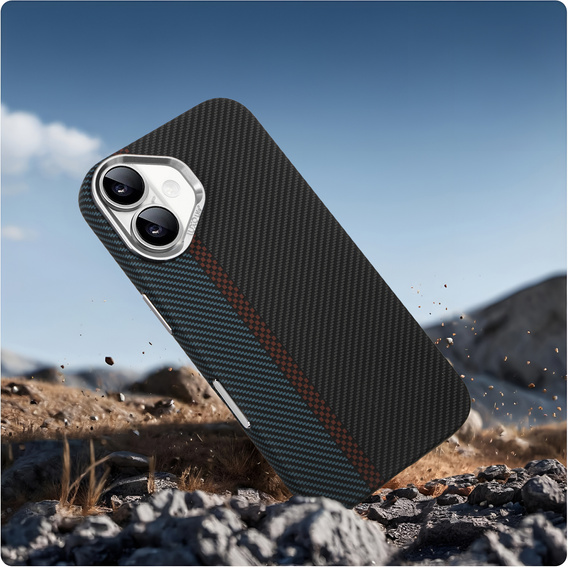 Etui do iPhone 16, Carbon Fiber MagSafe, czarne / niebieskie