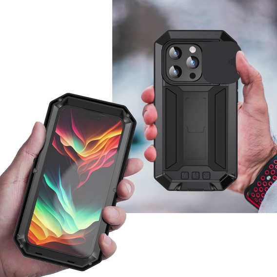 Etui do iPhone 15 Pro, R-JUST CamShield Slide, pancerne, czarne