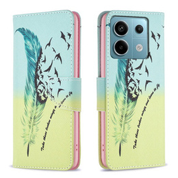Etui z klapką do Xiaomi Redmi Note 13 Pro 5G, Wallet, Feather niebieskie / żółte