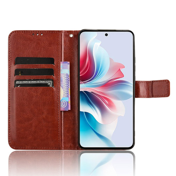 Etui z klapką do Oppo Reno 11F 5G, Crazy Horse Wallet, brązowe