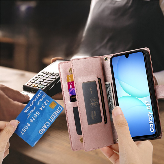 Etui z klapką do Samsung Galaxy A17 5G, Wallet Zipper Pocket, różowe