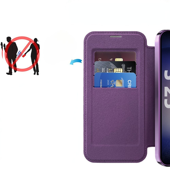 Etui z klapką do Samsung Galaxy S25+ Plus, RFID Wallet MagSafe z ochroną aparatu, fioletowe