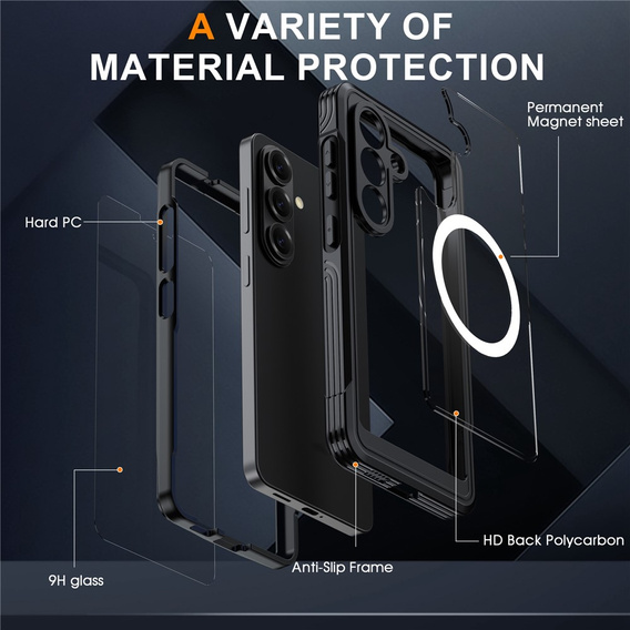 Etui do Samsung Galaxy S26, Shockproof, ze szkłem, do MagSafe, czarne