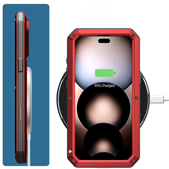 Etui do iPhone 17 Pro Max, pancerne, z wbudowanym szkłem, czerwone