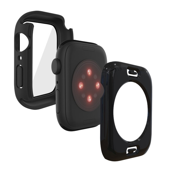 2w1 Etui + Szkło Hartowane do Apple Watch 7/8/9 45MM, Czarne