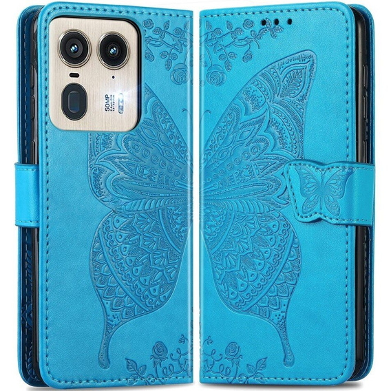 Etui z klapką do Motorola Edge 50 Ultra, Butterfly, niebieskie