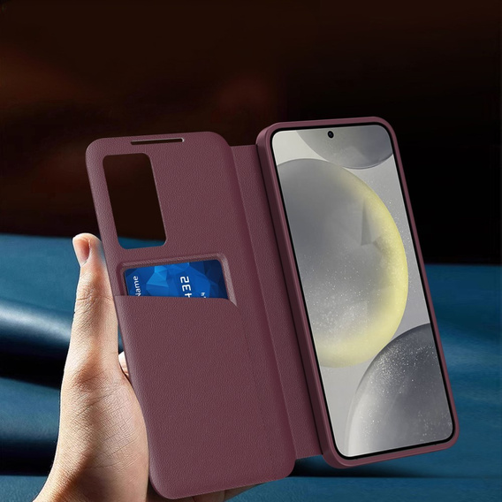 Etui z klapką do Samsung Galaxy S25+ Plus, Smart View Wallet, bordowe