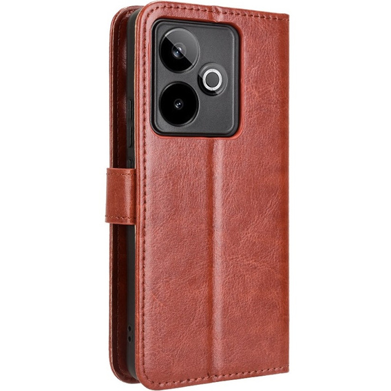 Etui z klapką do Realme GT 7 / 7T, Crazy Horse Wallet, brązowe