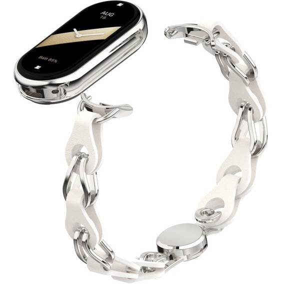 Kobieca bransoleta do Xiaomi Smart Band 10 / 9 / 8, biała / srebrna