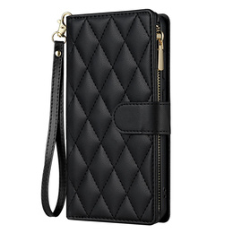 Etui z klapką do Samsung Galaxy A56 5G, Rhombus Crossbody Leather, czarne