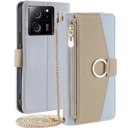 Etui z klapką do Xiaomi 13T / 13T Pro, Wallet Zipper Pocket, z lusterkiem, niebieskie