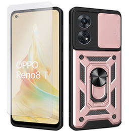 Zestaw Etui pancerne do Oppo Reno8 T, Nox Camera Slide, różowe + szkło