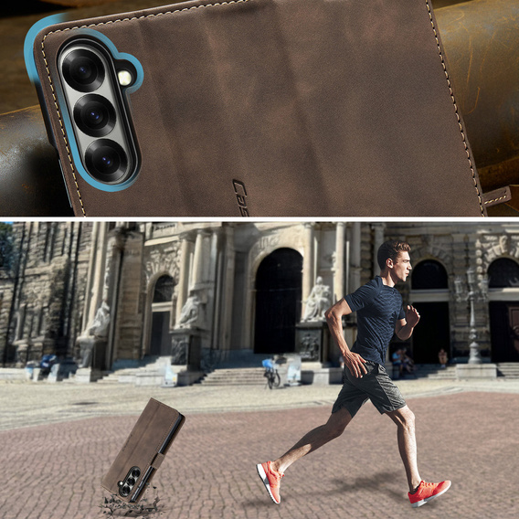 Etui CASEME do Samsung Galaxy Z Fold7 5G, Leather Wallet Case, ciemnobrązowe