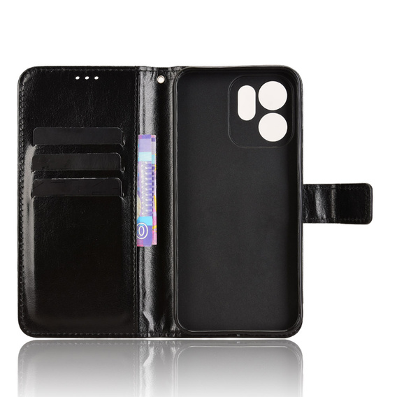 Etui z klapką do Oppo Reno 14 F / 14 FS, Crazy Horse Wallet, czarne