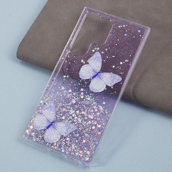 Etui do Samsung Galaxy S24 Ultra, Glitter Butterfly, fioletowe